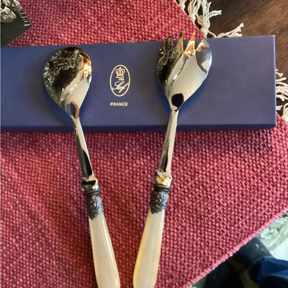 SCOF FRANCE pearled ivory salad servers ( set of 2)